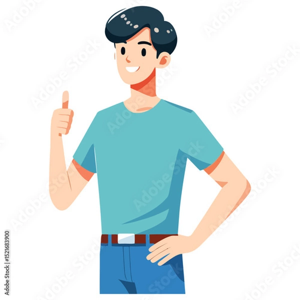 Fototapeta Happy Smiling Man Giving Thumbs Up - Positive, Approving Gesture Illustration