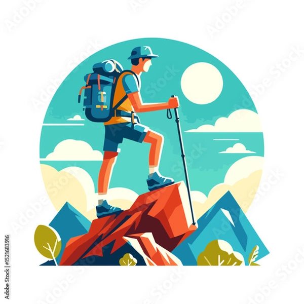 Fototapeta Thrilling Mountain Hike: Adventurous Journey to Scenic Summit
