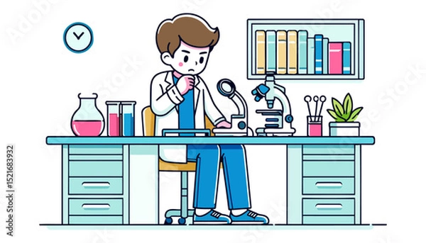 Fototapeta Focused Scientist in a Lab: Microscope Research and Experiments