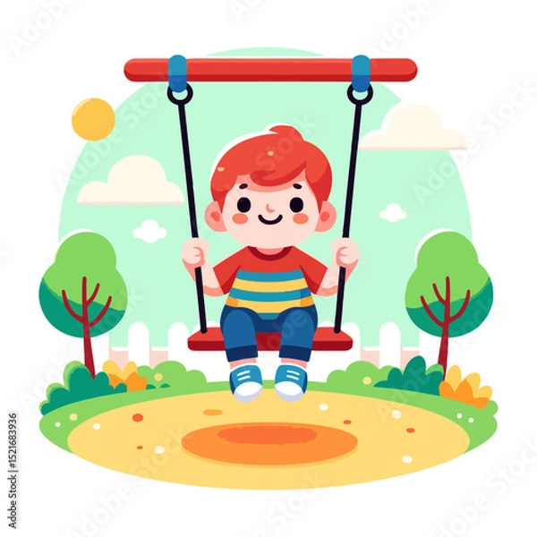 Fototapeta Joyful Child on a Swing in a Sunny Park: A Delightful Childhood Scene
