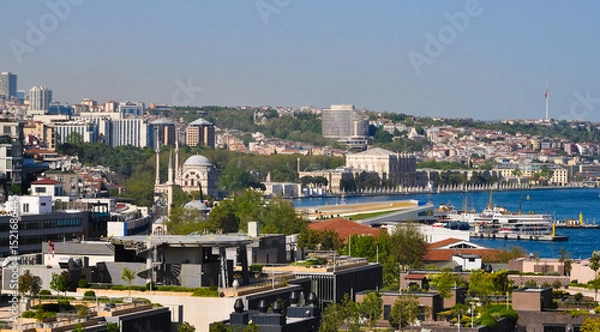 Fototapeta Istanbul, Turkey - Galataport waterfront in Karakoy with a view of the city skyline