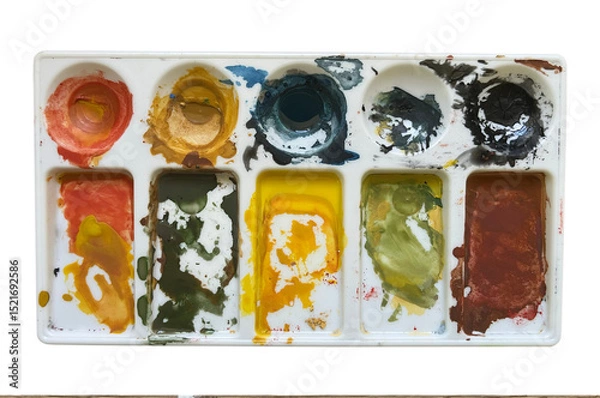 Obraz Palette with paints isolated on white background.