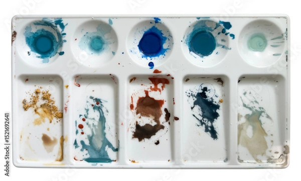 Obraz Palette with paints isolated on white background.