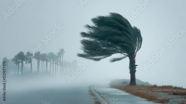 Fototapeta Strong Wind and Storm Damage During Hurricane Aftermath