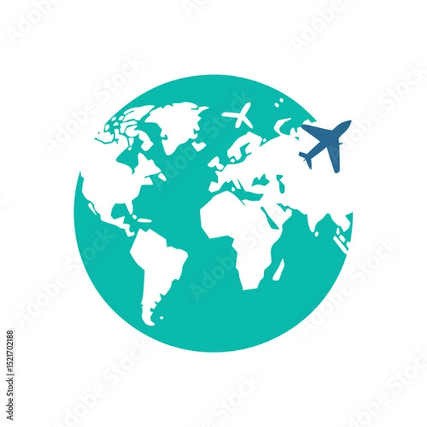 Fototapeta Tiny Airplanes Flying Around World Map