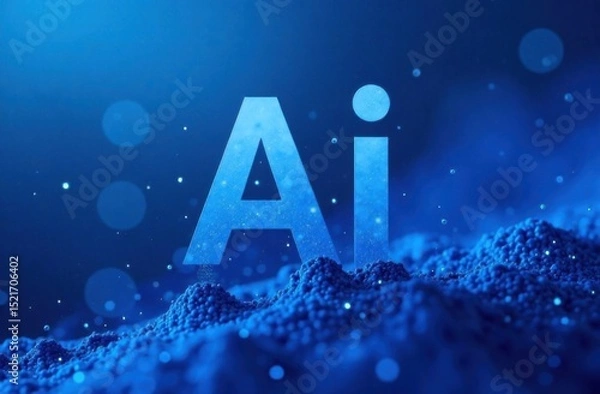 Fototapeta Abstract digital illustration featuring glowing letters 'Ai' on a textured blue background, symbolizing artificial intelligence and technological innovation in a modern context