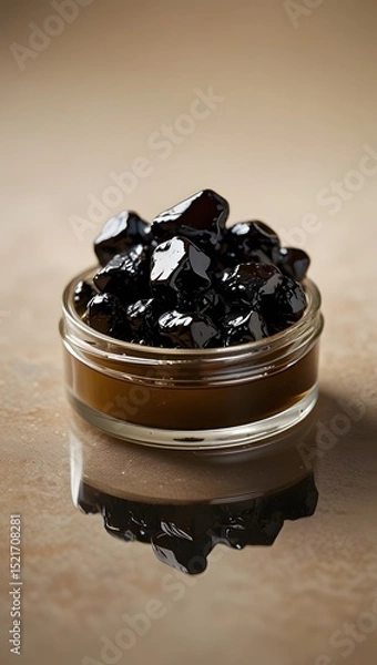 Obraz Glossy Black Shilajit Resin in Glass Jar for Wellness
