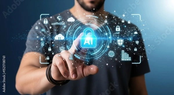 Fototapeta Cybersecurity and privacy using artificial intelligence to safeguard data. 
