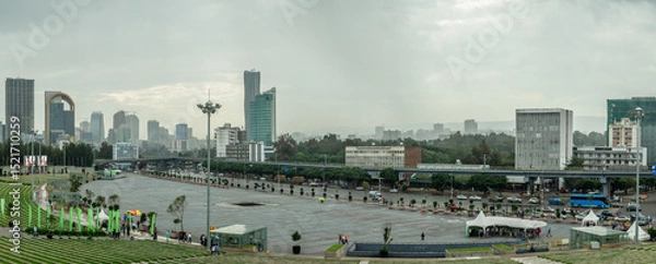 Fototapeta Central square with business district modern skyscrapers of the downtown of Addis Ababa panorama, Ethiopia