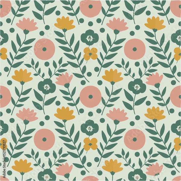 Obraz Colorful floral seamless pattern with retro-style flowers.