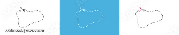 Fototapeta Cut scissors icon. Border icons in vector design style. Cur paper graphic sign. Dotted line.