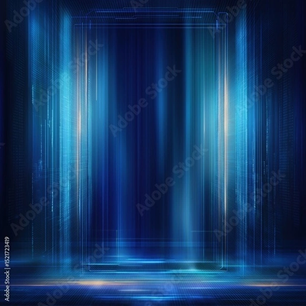 Fototapeta Blue Digital Background with Modern Tech Elements and Copy Space