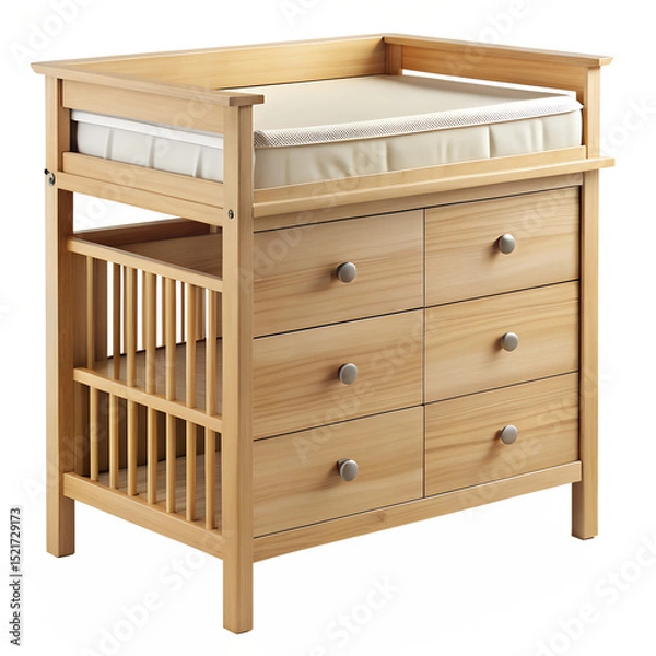 Fototapeta Wooden Baby Changing Table With Drawers Isolated On Transparent Background