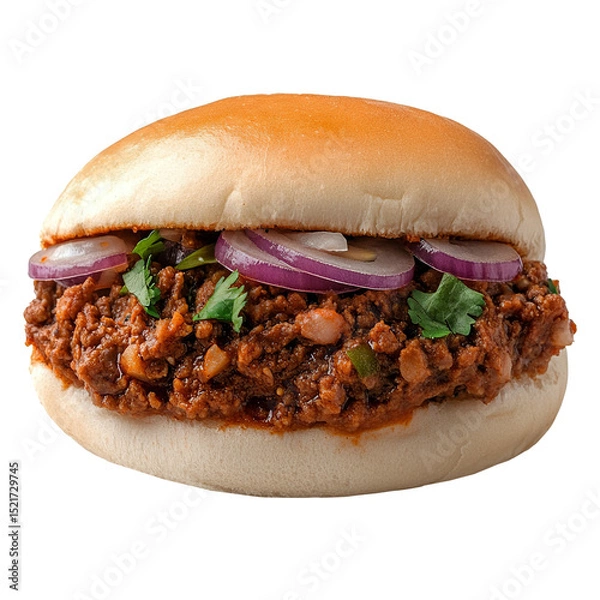 Fototapeta Keema pav minced meat sandwich isolated on transparent background