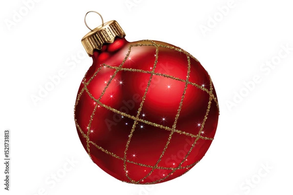 Fototapeta Festive Sphere: A close-up shot of a glistening red ornament, adorned with intricate golden detailing, captures the essence of seasonal joy and holiday cheer.