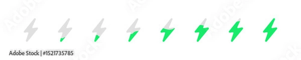 Fototapeta Charging icon set. Level battery icon in vector design style. Graphic sign energy. Lightning icons.