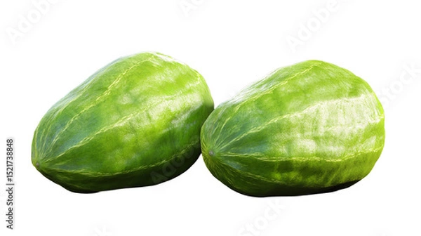 Fototapeta Two vibrant green melons resting symbols of on transparent background