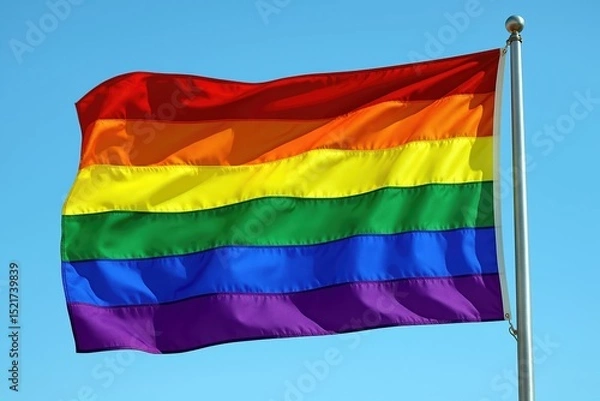 Obraz Rainbow Flag Proudly Waving in a Clear Blue Sky During a Celebration of Love and Diversity