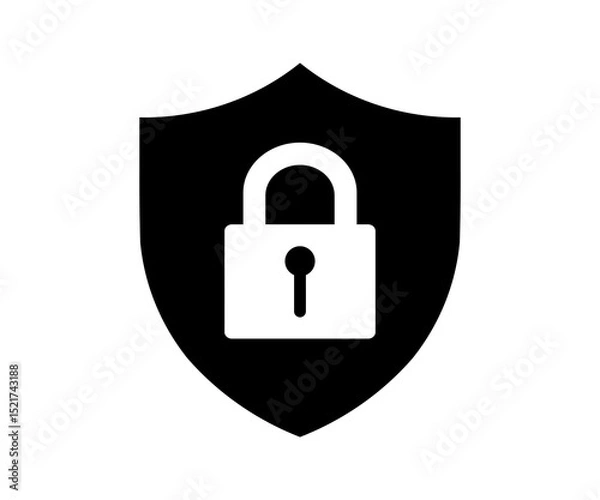 Fototapeta Security shield icon. Shield with lock symbol, security emblem illustration on transparent background. 
