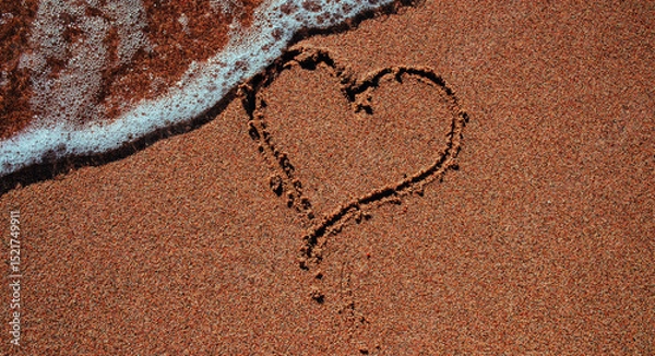 Fototapeta Heart shape drawn on sand on seashore