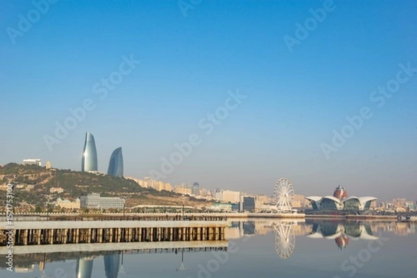 Fototapeta view of the city of Baku from the embankment of the seaside boulevard