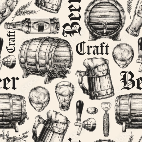 Obraz Different types of beer and brewing elements