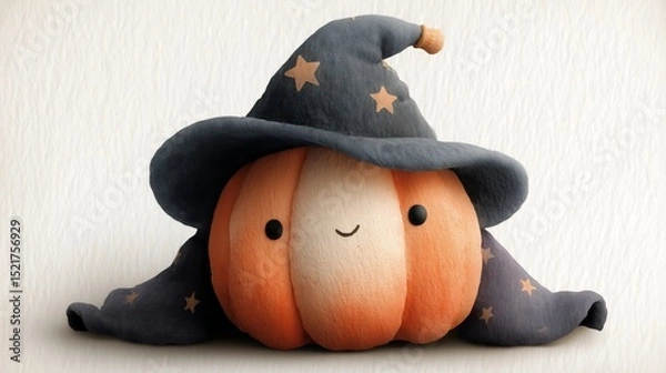 Fototapeta Adorable Plush Pumpkin with Witch Hat
