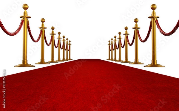 Obraz Red carpet and velvet ropes on transparent background. 3D illustration
