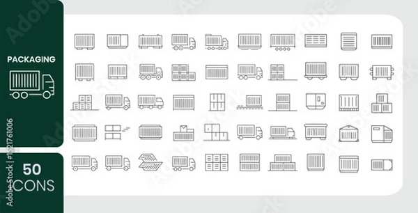 Fototapeta Packaging and Shipping Icons 50 Line Art Logistics and Container Symbols for Transport Design