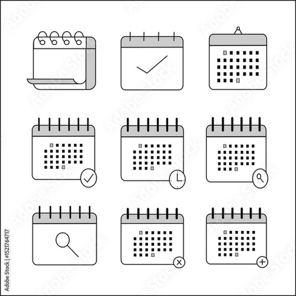 Fototapeta Collection of Calendar Icons for Scheduling and Planning Silhouette line art editable stroke