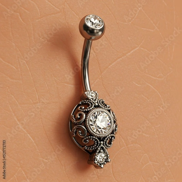 Fototapeta Belly Button Ring with Jewel and Ornate Design