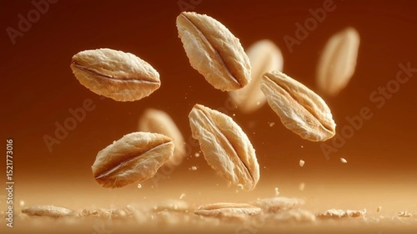 Fototapeta Close up of oats grains in warm background