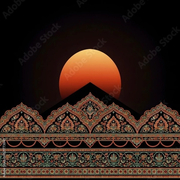 Fototapeta Ornamental Pattern with Sun on Black Background