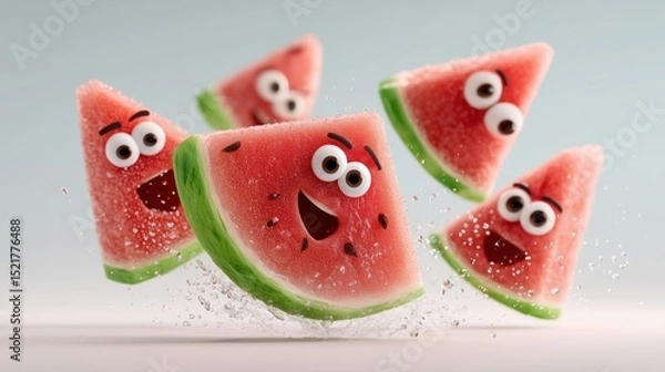 Fototapeta Happy Watermelon Slices with Expressions
