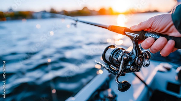 Obraz Serenity of sunset fishing as the day fades into calm waters
