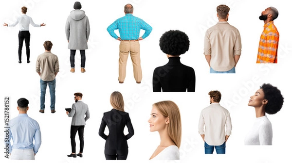 Obraz Diverse People Are Standing And Looking Away Individuals Showcase Different Body Language Poses