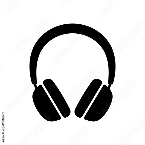 Obraz Headphones icon. Black silhouette. Front side view. Vector simple flat graphic illustration. Isolated object on white background. Isolate.