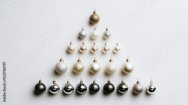 Fototapeta Christmas hanging ornaments arranged in the shape of a tree, clean background 