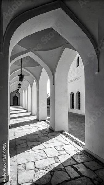 Fototapeta Black and white minimal archways with soft shadows for mobile wallpaper.