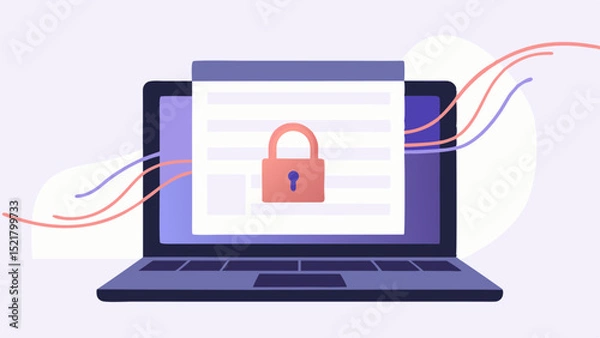 Fototapeta Protecting vital data with a digital firewall Security of information on a laptop screen with flat vector