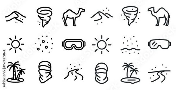 Fototapeta Desert exploration symbols and icons for travel and adventure design