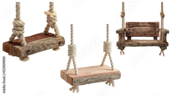 Obraz Rustic Rope Swings Create Childhood Memories Vintage Wooden Swings Evoke Warm Nostalgia