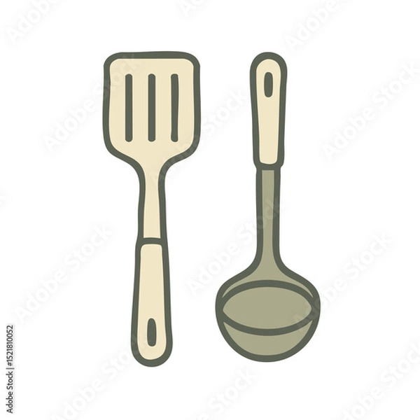 Obraz  Flat vector illustration of a spatula and ladle.