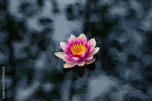 Fototapeta Pink lotus flower or water lily in waterr, view from above
