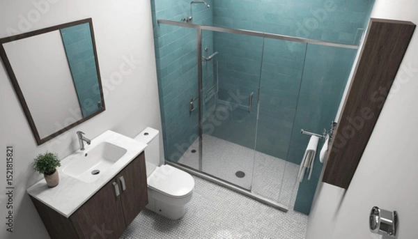 Obraz 3D render small bathroom with efficient sink