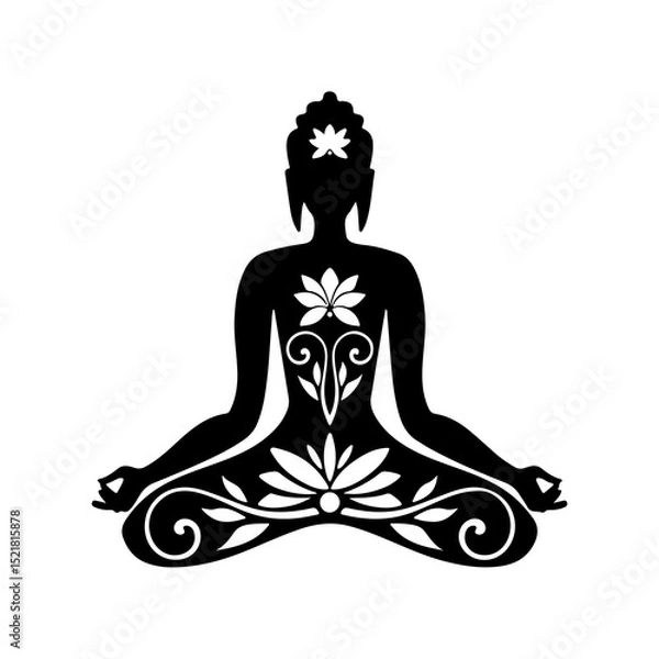 Obraz High-quality black silhouette illustrations for mindfulness, yoga, and inner peace themes — perfect for coloring books, posters, and digital art projects.”