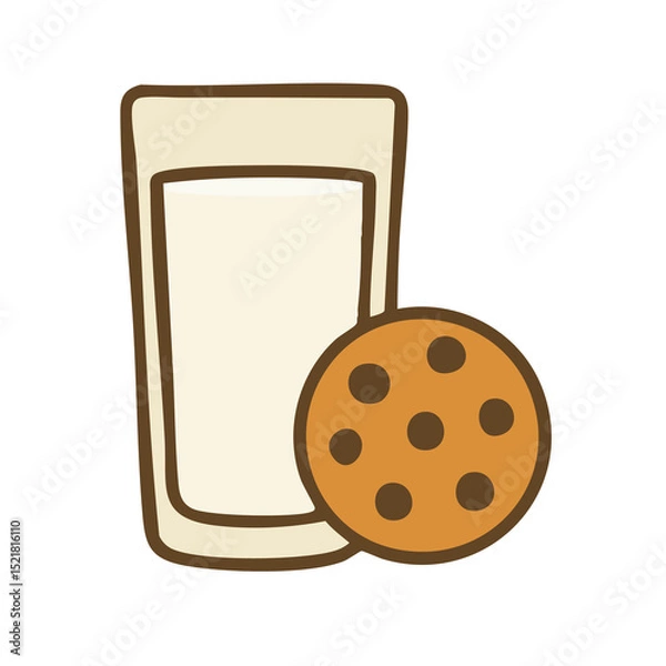 Obraz Flat vector illustration of a glass of milk and a cookie.