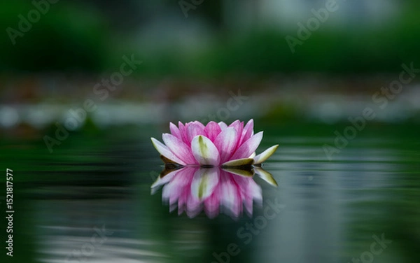 Fototapeta Lotus flower on green and blur background