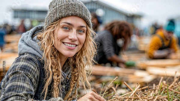 Obraz Woman Smiling While Volunteering Outdoors
