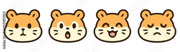 Fototapeta Kawaii Hamster Emoji Set – Neutral, Surprised, Happy and Sad Cute Pet Faces – Vector Sticker Pack
